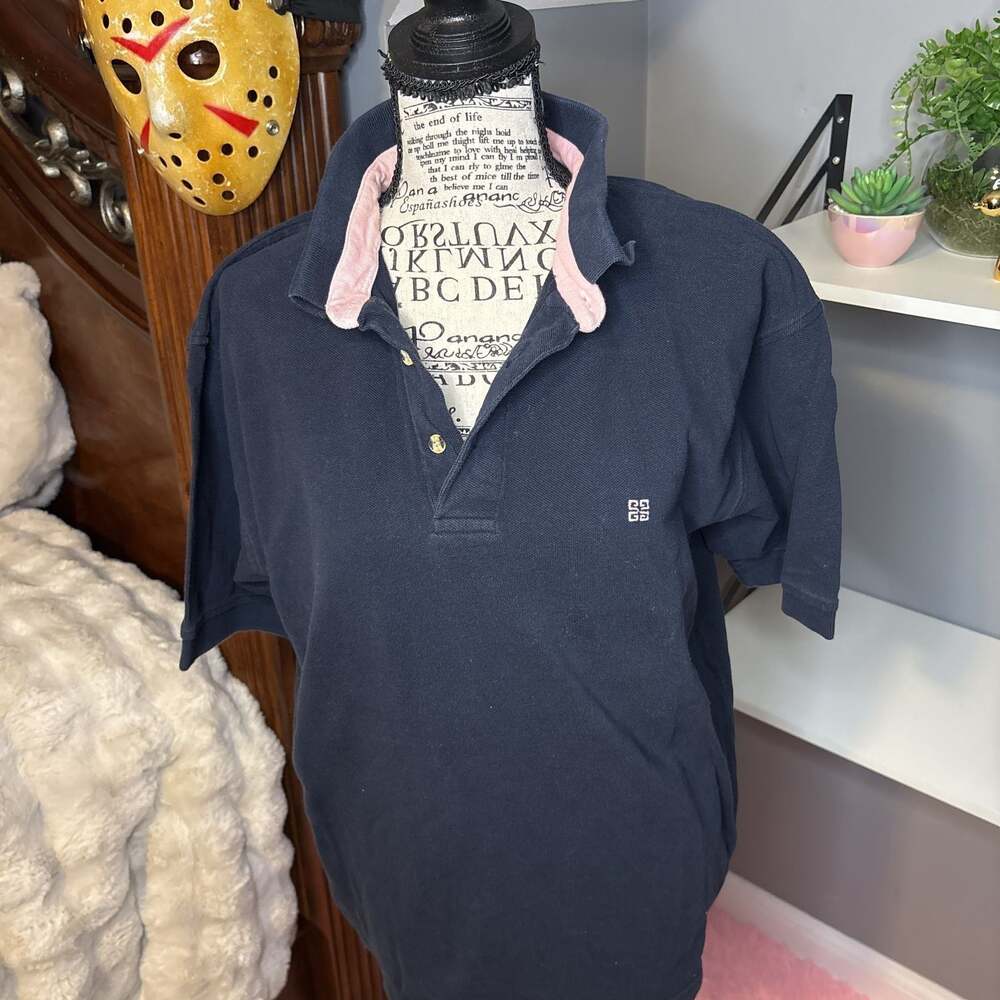 GIVENCHY Mens Large Shirt Navy Blue and Pink Activewear  Polo